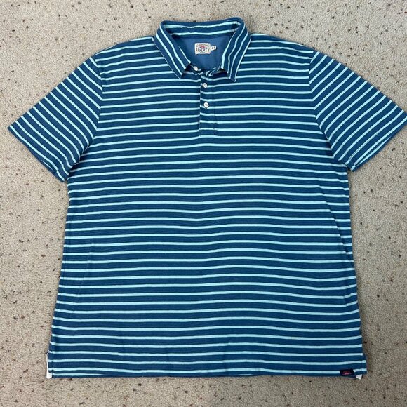 Faherty Striped Knit Short Sleeve Polo Shirt Blue Green Size XL Men's - Picture 1 of 4